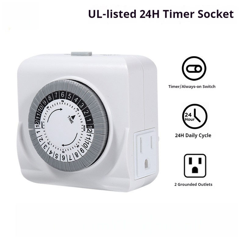Timer Dual Outlet - Sertifikasi Standar US SPEC/PLUG Soket Pengatur